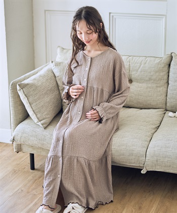 Rosemadame ポコポコジャガード配色メロウネグリジェ/ワンピースパジャマ（マタニティ/ 妊婦服）授乳楽々 妊婦服 産前・産後対応_subthumb_1