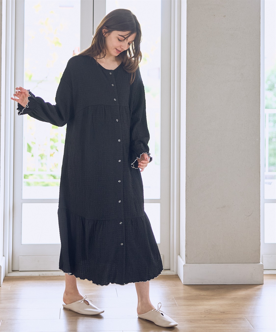 Rosemadame ポコポコジャガード配色メロウネグリジェ/ワンピースパジャマ（マタニティ/ 妊婦服）授乳楽々 妊婦服 産前・産後対応_sub_5