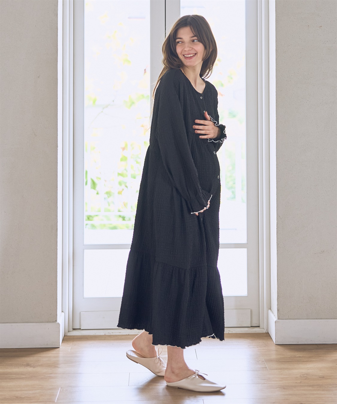 Rosemadame ポコポコジャガード配色メロウネグリジェ/ワンピースパジャマ（マタニティ/ 妊婦服）授乳楽々 妊婦服 産前・産後対応_sub_6