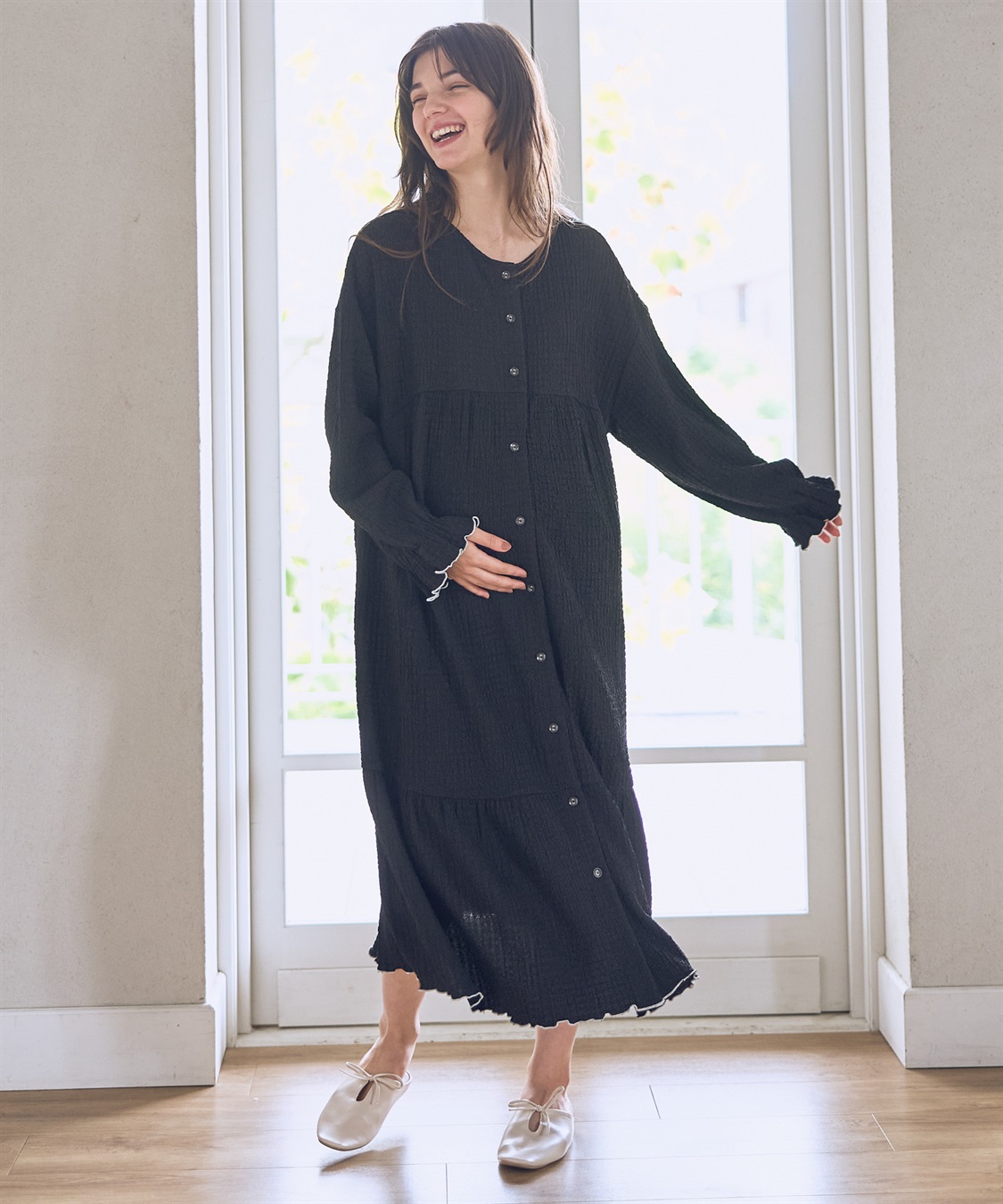 Rosemadame ポコポコジャガード配色メロウネグリジェ/ワンピースパジャマ（マタニティ/ 妊婦服）授乳楽々 妊婦服 産前・産後対応_sub_7