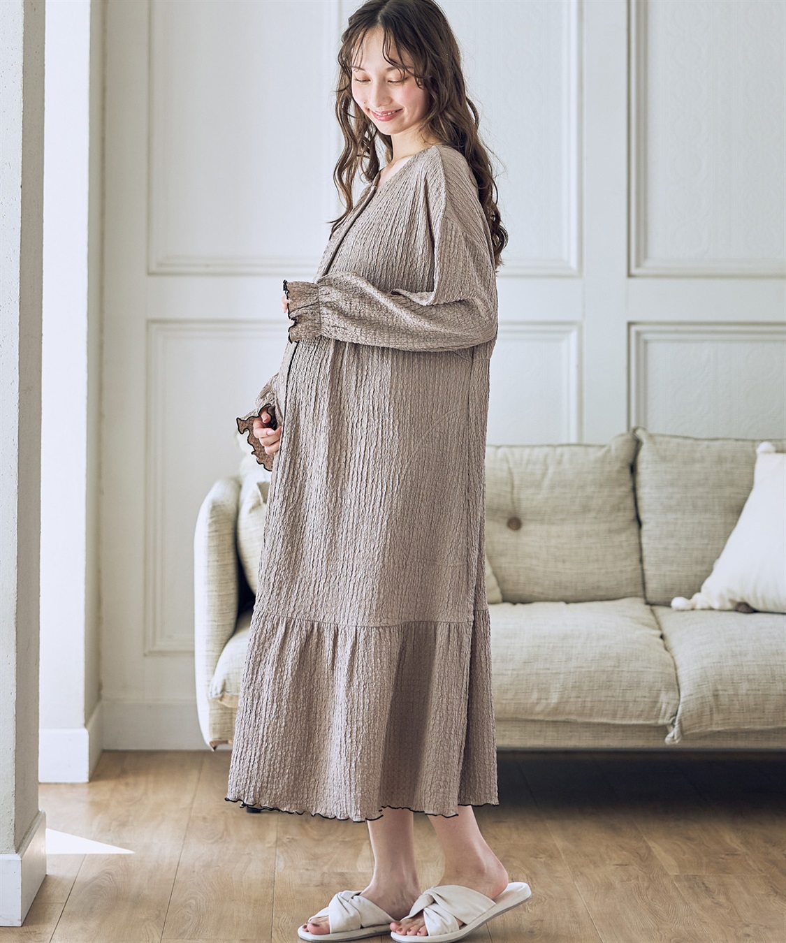 Rosemadame ポコポコジャガード配色メロウネグリジェ/ワンピースパジャマ（マタニティ/ 妊婦服）授乳楽々 妊婦服 産前・産後対応_sub_14