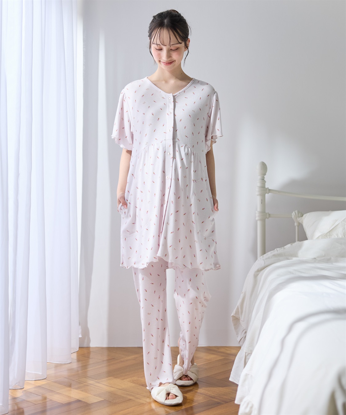 Rosemadame ワッフル風アイス柄パジャマ/マタニティパジャマ（マタニティ/授乳服）上下セット 授乳口付き 授乳楽々 妊婦服 産前・産後対応_sub_1
