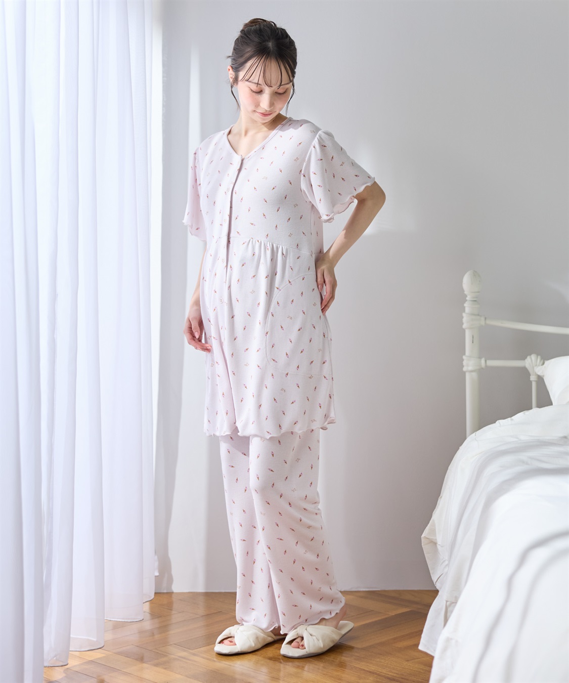 Rosemadame ワッフル風アイス柄パジャマ/マタニティパジャマ（マタニティ/授乳服）上下セット 授乳口付き 授乳楽々 妊婦服 産前・産後対応_sub_4