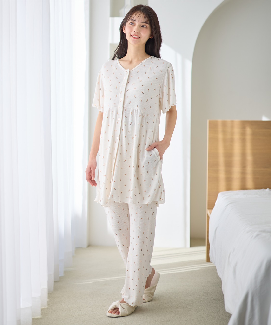 Rosemadame ワッフル風アイス柄パジャマ/マタニティパジャマ（マタニティ/授乳服）上下セット 授乳口付き 授乳楽々 妊婦服 産前・産後対応_sub_5