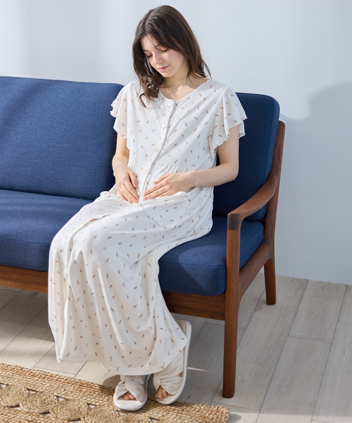 Rosemadame ワッフル風アイス柄ネグリジェ/ワンピースパジャマ/マタニティパジャマ（マタニティ/授乳服）上下セット 授乳口付き 授乳楽々 妊婦服 産前・産後対応_sub_2