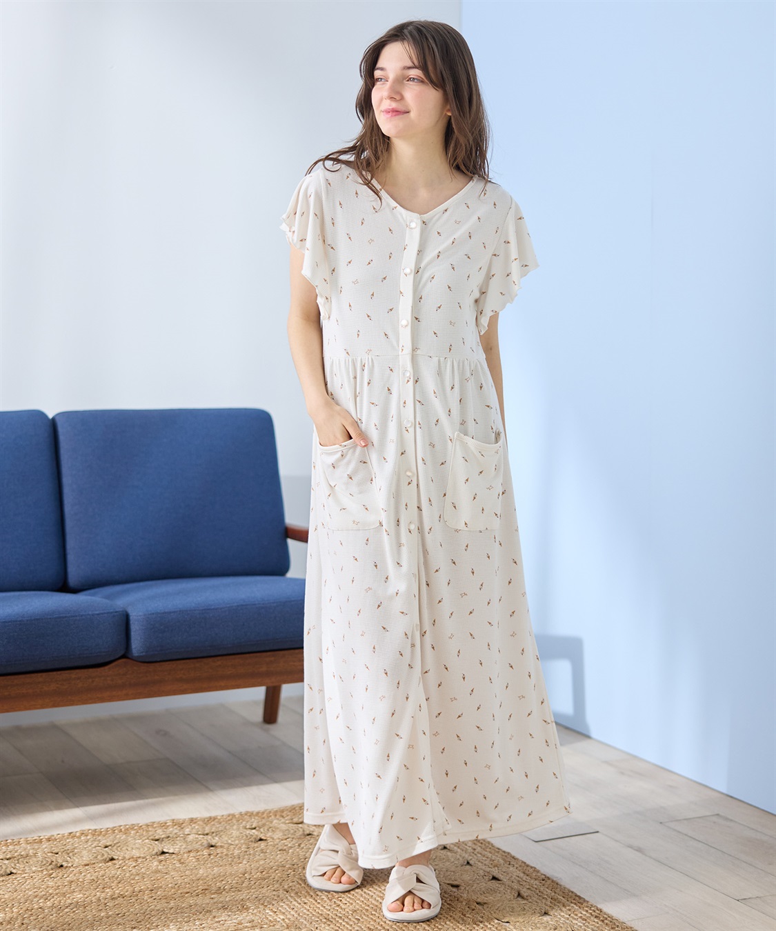 Rosemadame ワッフル風アイス柄ネグリジェ/ワンピースパジャマ/マタニティパジャマ（マタニティ/授乳服）上下セット 授乳口付き 授乳楽々 妊婦服 産前・産後対応_sub_4