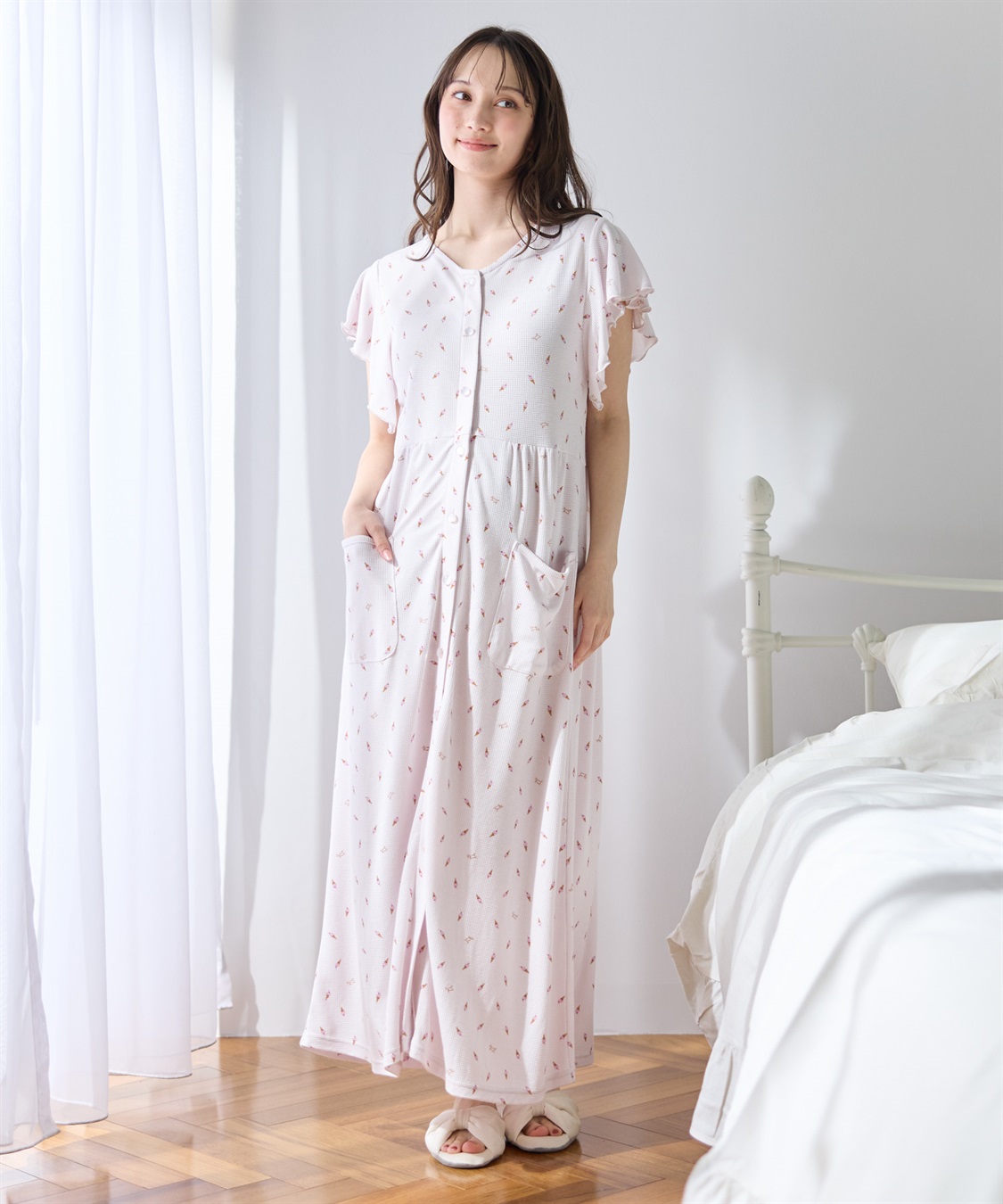 Rosemadame ワッフル風アイス柄ネグリジェ/ワンピースパジャマ/マタニティパジャマ（マタニティ/授乳服）上下セット 授乳口付き 授乳楽々 妊婦服 産前・産後対応_sub_8
