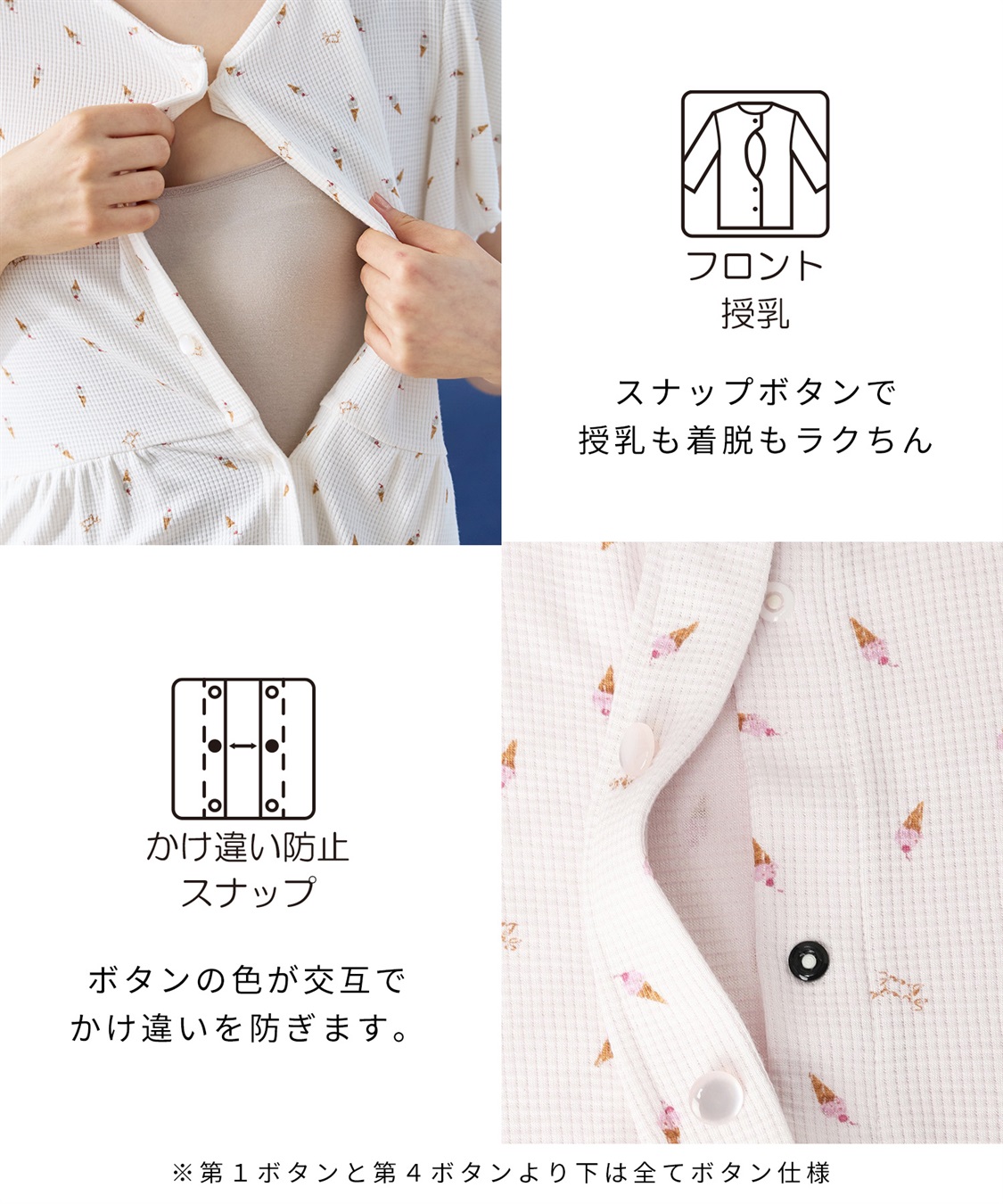 Rosemadame ワッフル風アイス柄ネグリジェ/ワンピースパジャマ/マタニティパジャマ（マタニティ/授乳服）上下セット 授乳口付き 授乳楽々 妊婦服 産前・産後対応_sub_13