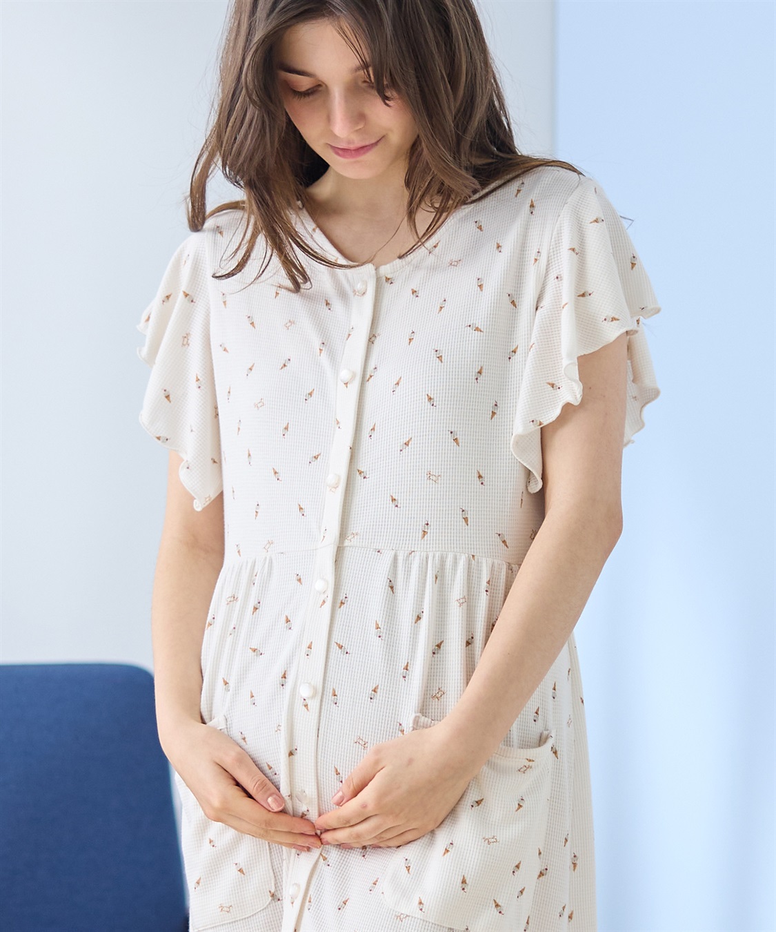 Rosemadame ワッフル風アイス柄ネグリジェ/ワンピースパジャマ/マタニティパジャマ（マタニティ/授乳服）上下セット 授乳口付き 授乳楽々 妊婦服 産前・産後対応_sub_18