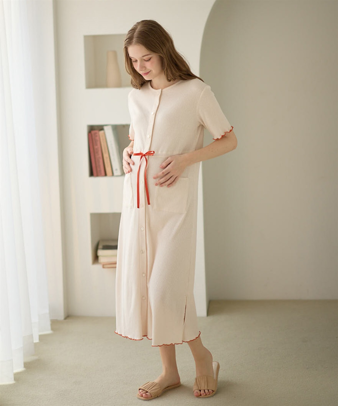 Rosemadame テレコ配色メロウネグリジェ/マタニティパジャマ ワンピースパジャマ（マタニティ/ 妊婦服）授乳楽々 妊婦服 産前・産後対応_sub_2