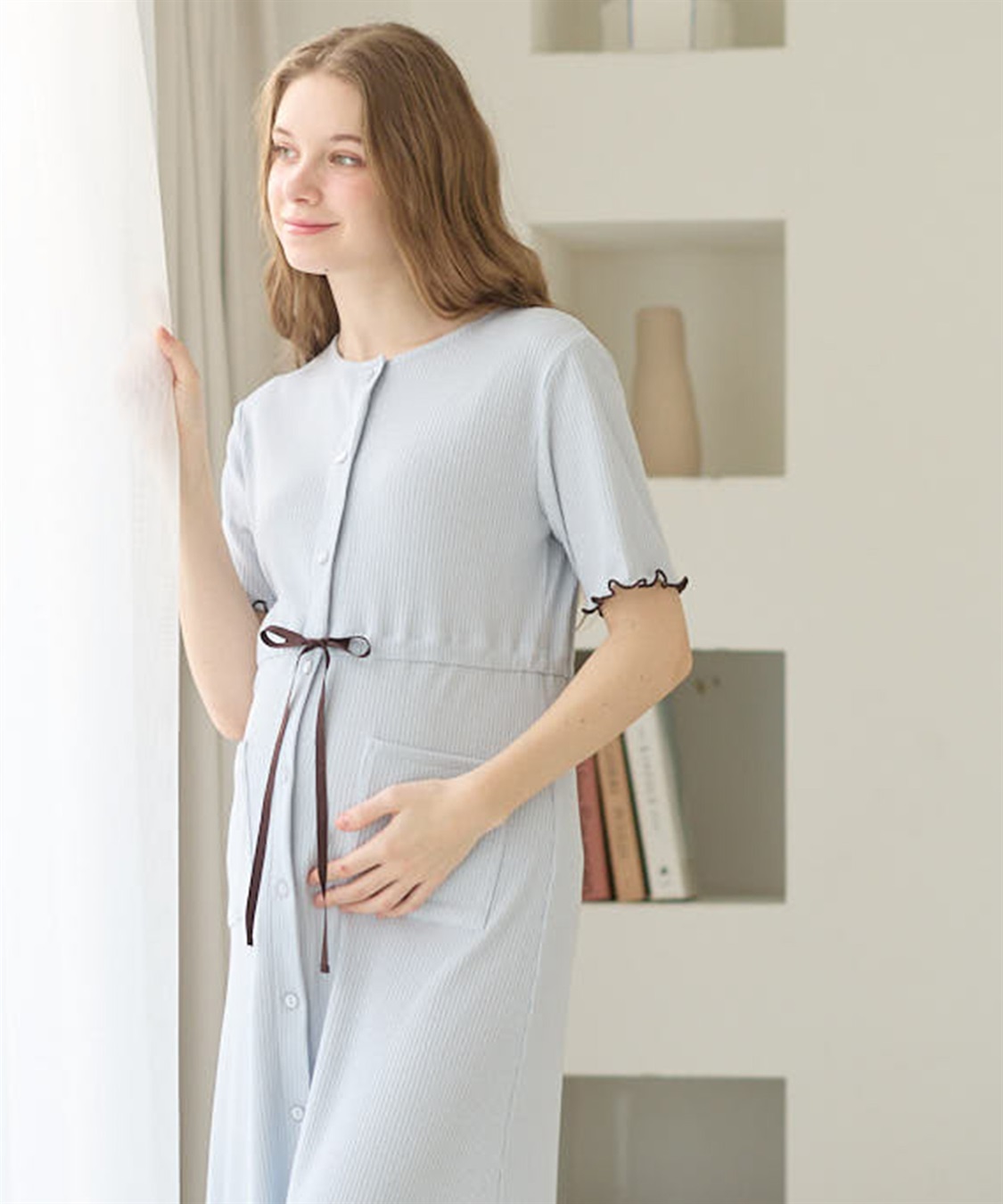 Rosemadame テレコ配色メロウネグリジェ/マタニティパジャマ ワンピースパジャマ（マタニティ/ 妊婦服）授乳楽々 妊婦服 産前・産後対応_sub_7