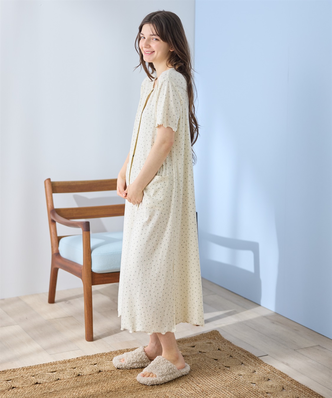 Rosemadame パターンメッシュ小花柄ネグリジェ/ワンピースパジャマ/マタニティパジャマ（マタニティ/授乳服）上下セット 授乳口付き 授乳楽々 妊婦服 産前・産後対応_sub_4