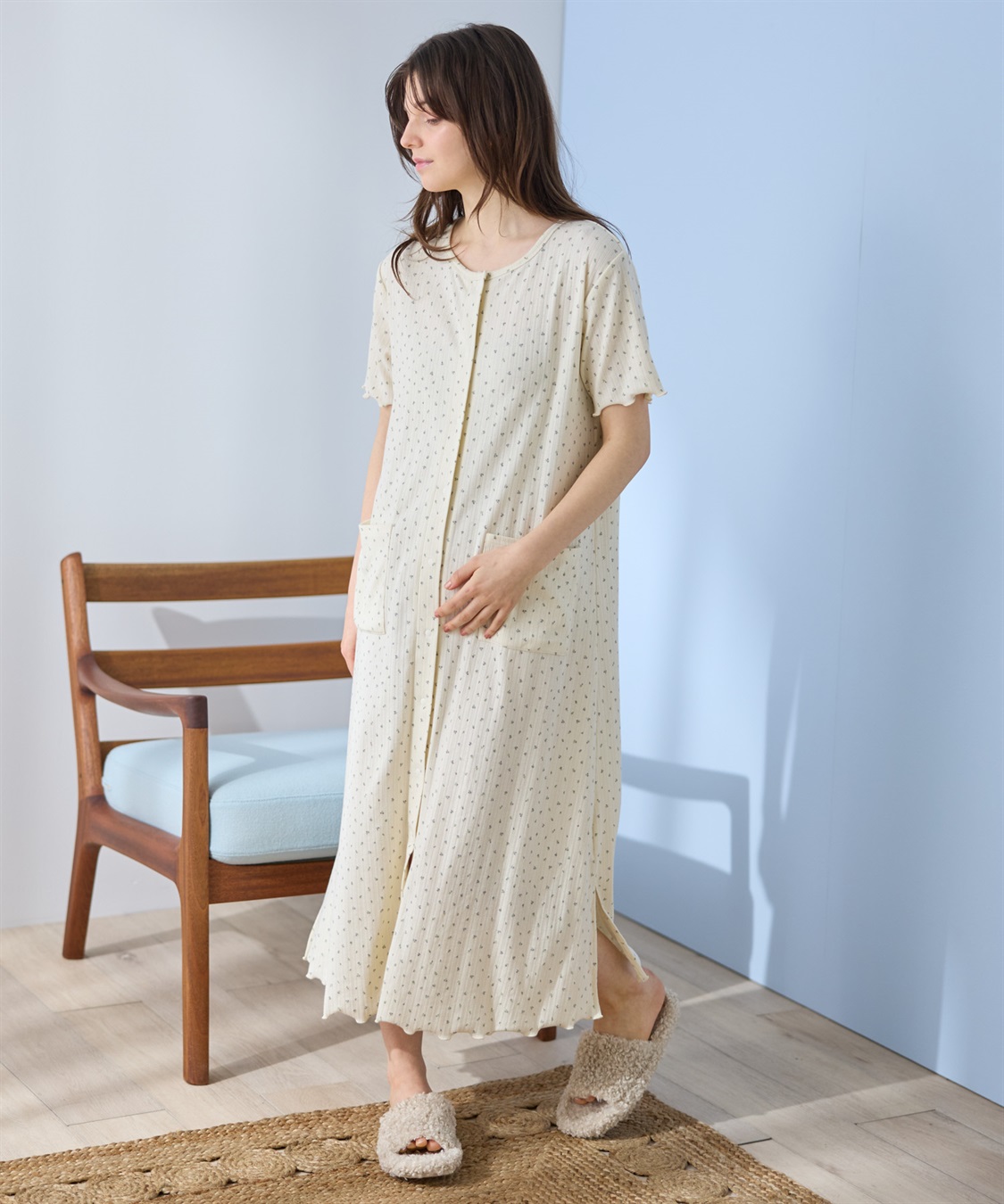 Rosemadame パターンメッシュ小花柄ネグリジェ/ワンピースパジャマ/マタニティパジャマ（マタニティ/授乳服）上下セット 授乳口付き 授乳楽々 妊婦服 産前・産後対応_sub_5