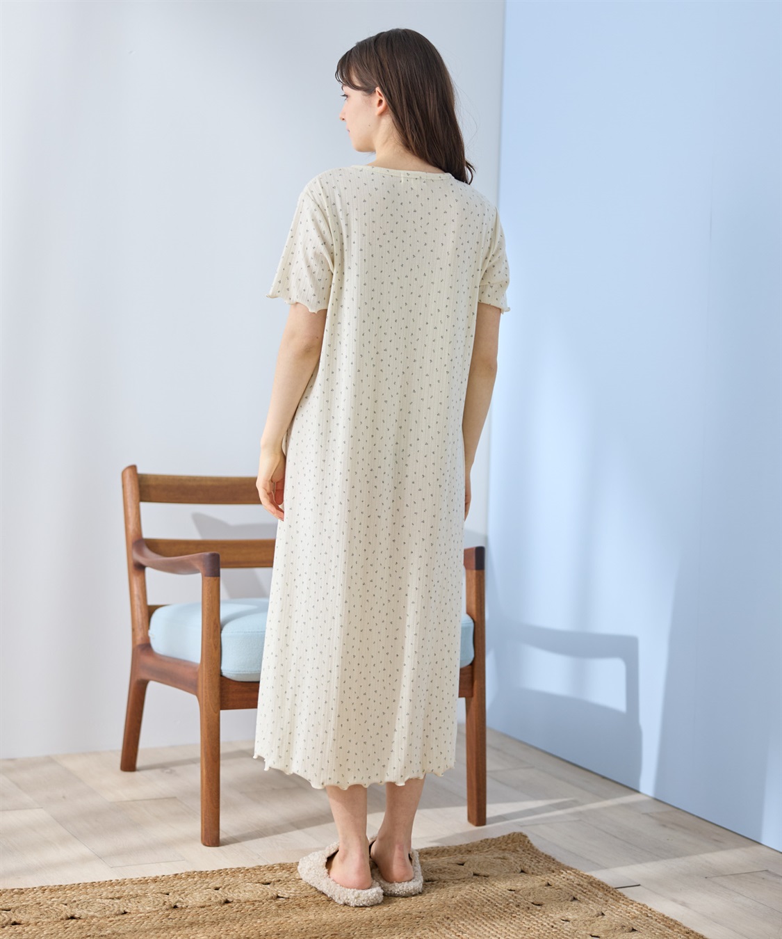 Rosemadame パターンメッシュ小花柄ネグリジェ/ワンピースパジャマ/マタニティパジャマ（マタニティ/授乳服）上下セット 授乳口付き 授乳楽々 妊婦服 産前・産後対応_sub_6