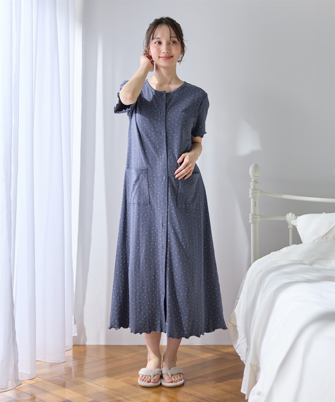 Rosemadame パターンメッシュ小花柄ネグリジェ/ワンピースパジャマ/マタニティパジャマ（マタニティ/授乳服）上下セット 授乳口付き 授乳楽々 妊婦服 産前・産後対応_sub_7