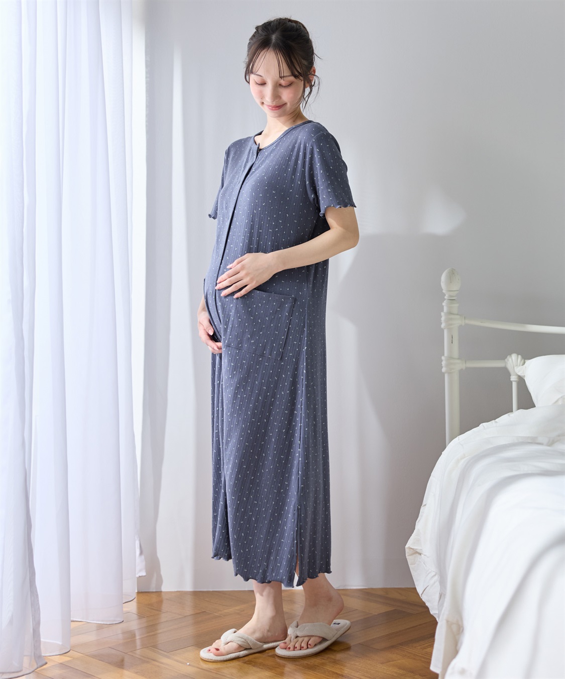 Rosemadame パターンメッシュ小花柄ネグリジェ/ワンピースパジャマ/マタニティパジャマ（マタニティ/授乳服）上下セット 授乳口付き 授乳楽々 妊婦服 産前・産後対応_sub_8