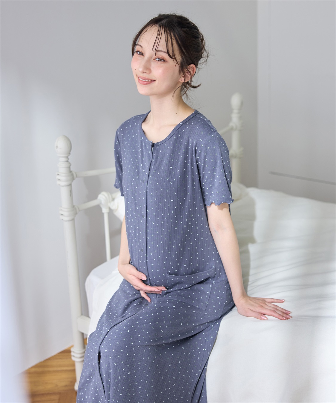 Rosemadame パターンメッシュ小花柄ネグリジェ/ワンピースパジャマ/マタニティパジャマ（マタニティ/授乳服）上下セット 授乳口付き 授乳楽々 妊婦服 産前・産後対応_sub_10