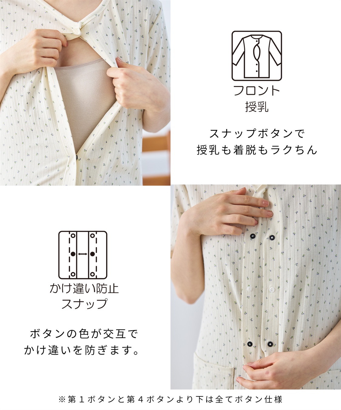 Rosemadame パターンメッシュ小花柄ネグリジェ/ワンピースパジャマ/マタニティパジャマ（マタニティ/授乳服）上下セット 授乳口付き 授乳楽々 妊婦服 産前・産後対応_sub_13