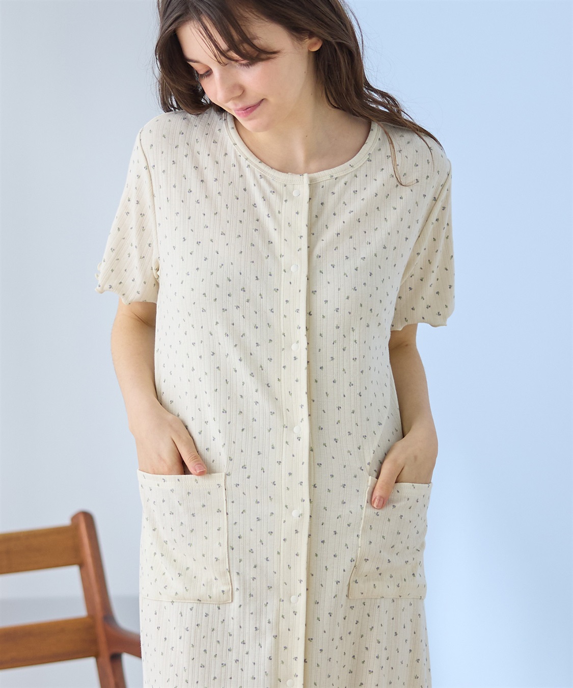 Rosemadame パターンメッシュ小花柄ネグリジェ/ワンピースパジャマ/マタニティパジャマ（マタニティ/授乳服）上下セット 授乳口付き 授乳楽々 妊婦服 産前・産後対応_sub_18