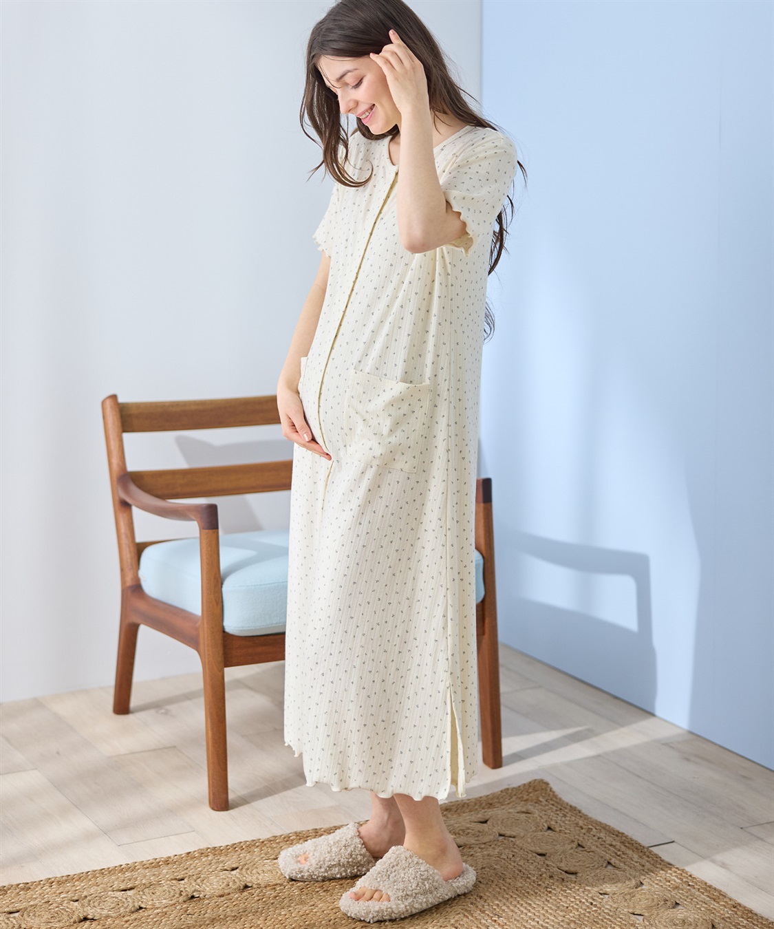 Rosemadame パターンメッシュ小花柄ネグリジェ/ワンピースパジャマ/マタニティパジャマ（マタニティ/授乳服）上下セット 授乳口付き 授乳楽々 妊婦服 産前・産後対応_sub_20