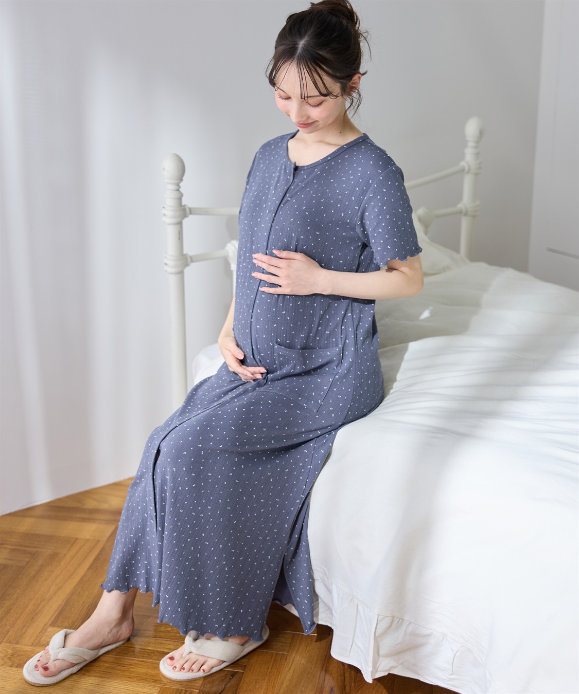 Rosemadame パターンメッシュ小花柄ネグリジェ/ワンピースパジャマ/マタニティパジャマ（マタニティ/授乳服）上下セット 授乳口付き 授乳楽々 妊婦服 産前・産後対応_sub_23