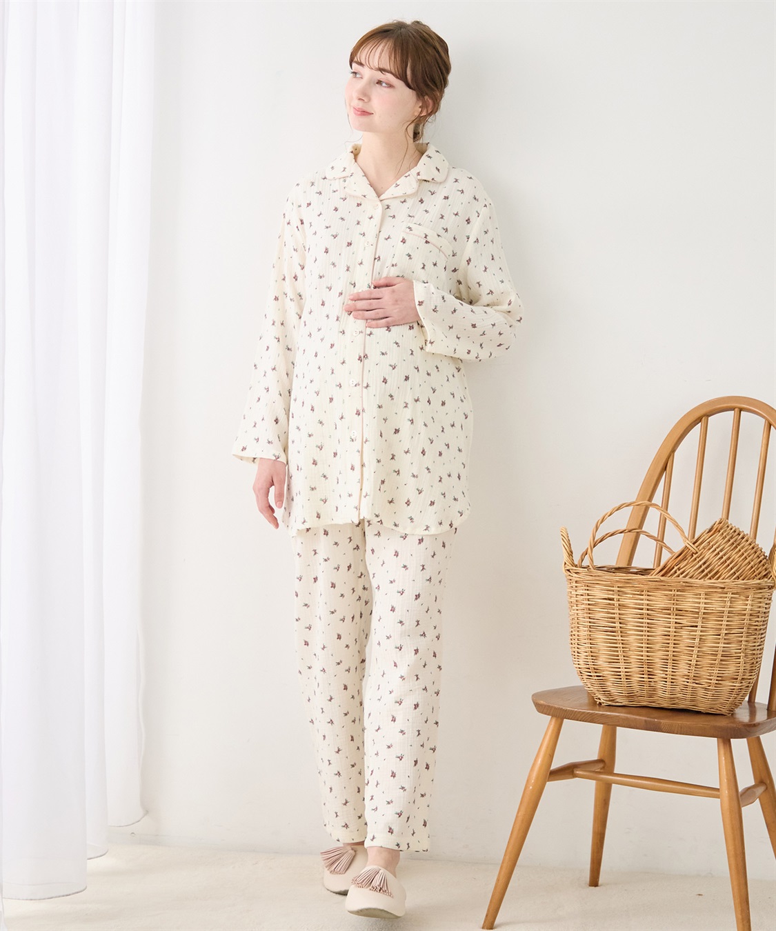 Rosemadame マタニティパジャマ 綿100％｜ダブルガーゼ 花柄 授乳対応 入院準備 産前産後対応_sub_2