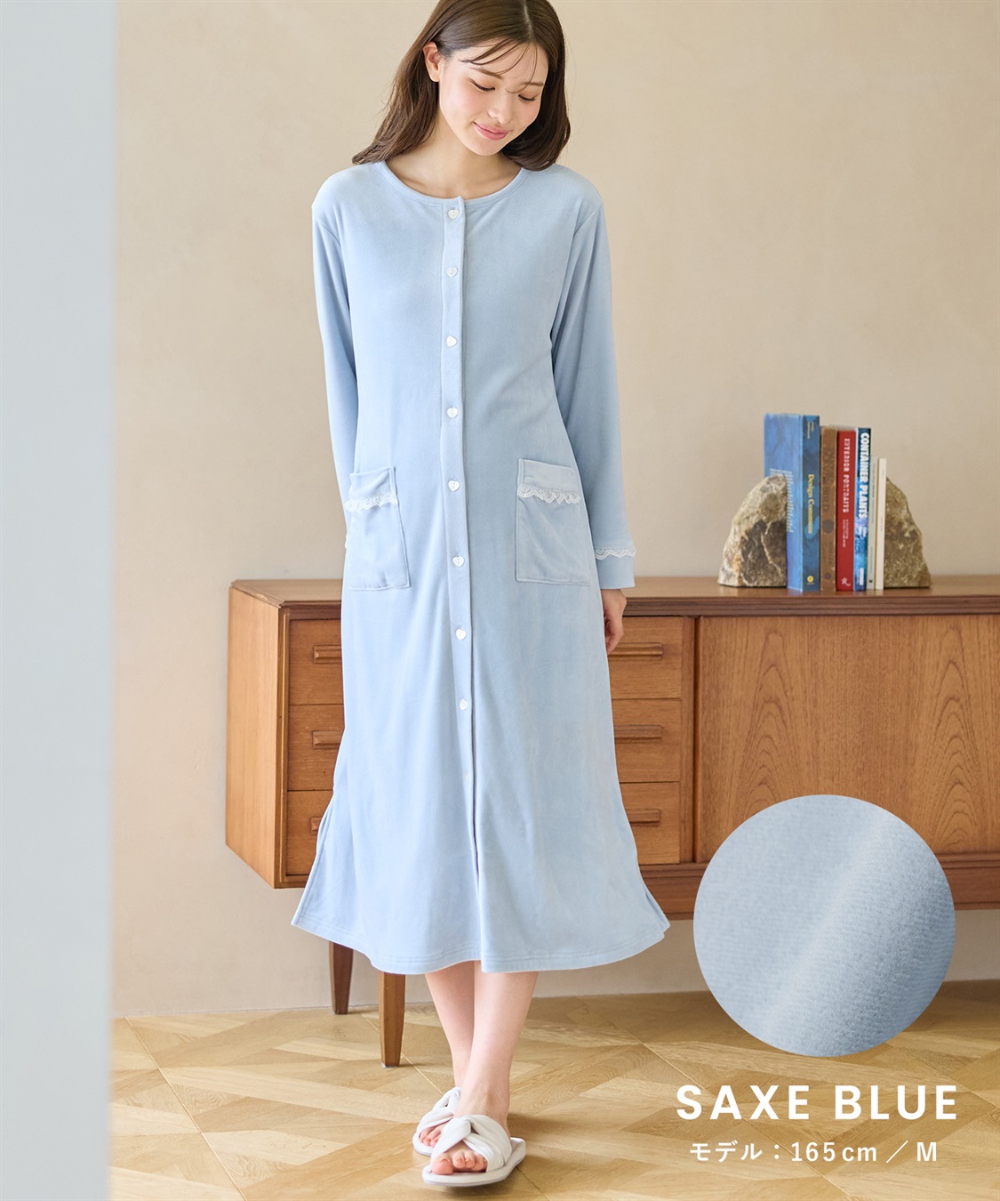 Rosemadame ベロア 配色レース ネグリジェ ワンピース マタニティパジャマ 授乳対応 前開き ルームウェア 入院準備 産前・産後対応_sub_10