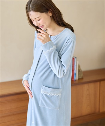 Rosemadame ベロア 配色レース ネグリジェ ワンピース マタニティパジャマ 授乳対応 前開き ルームウェア 入院準備 産前・産後対応_subthumb_11