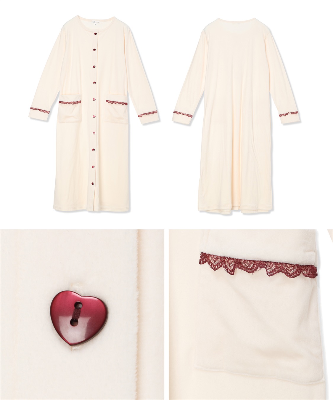 Rosemadame ベロア 配色レース ネグリジェ ワンピース マタニティパジャマ 授乳対応 前開き ルームウェア 入院準備 産前・産後対応_sub_22