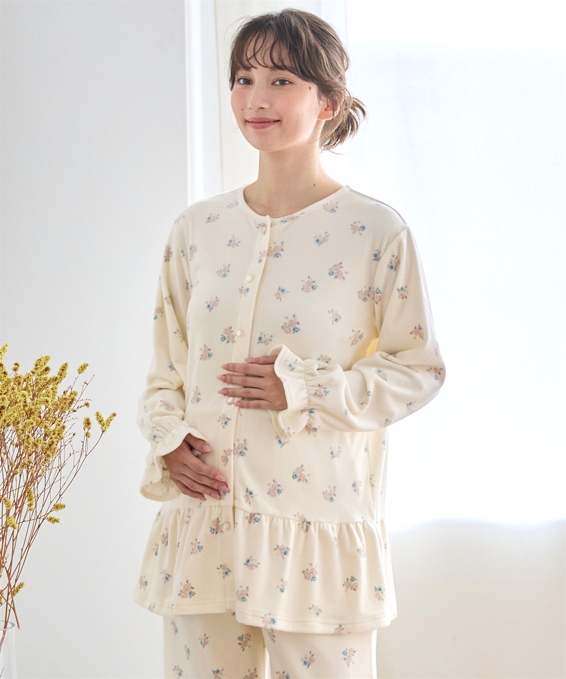 Rosemadame ベロア 小花柄 マタニティ パジャマ 上下セット授乳対応 前開き ルームウェア 入院準備 産前・産後対応_sub_8