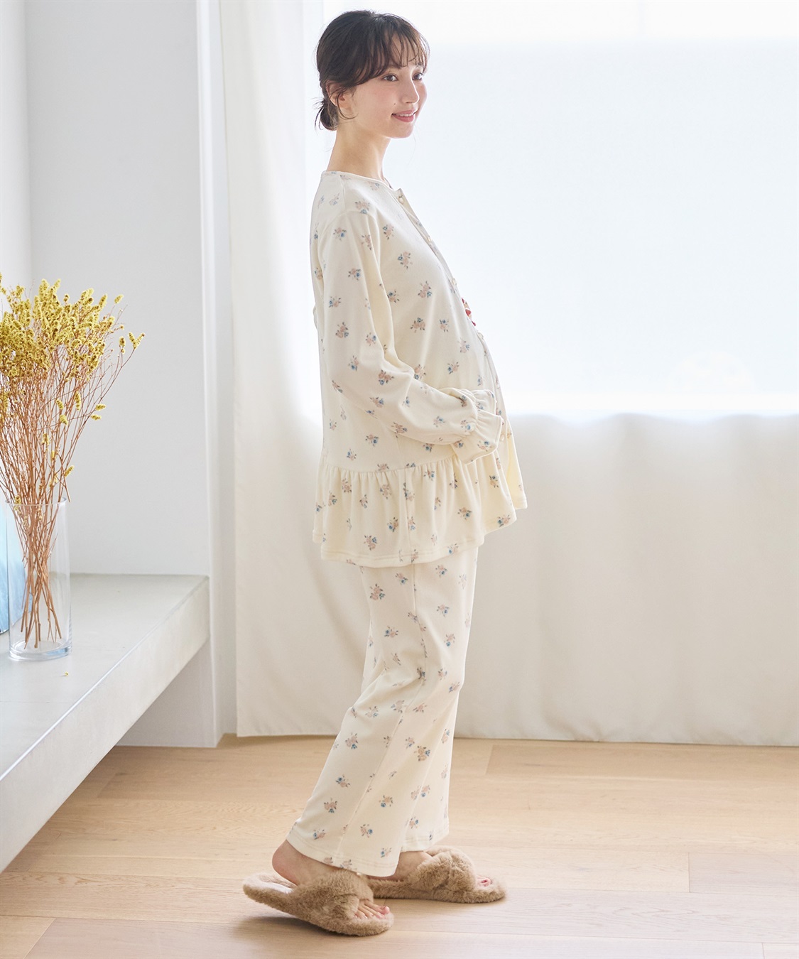 Rosemadame ベロア 小花柄 マタニティ パジャマ 上下セット授乳対応 前開き ルームウェア 入院準備 産前・産後対応_sub_9