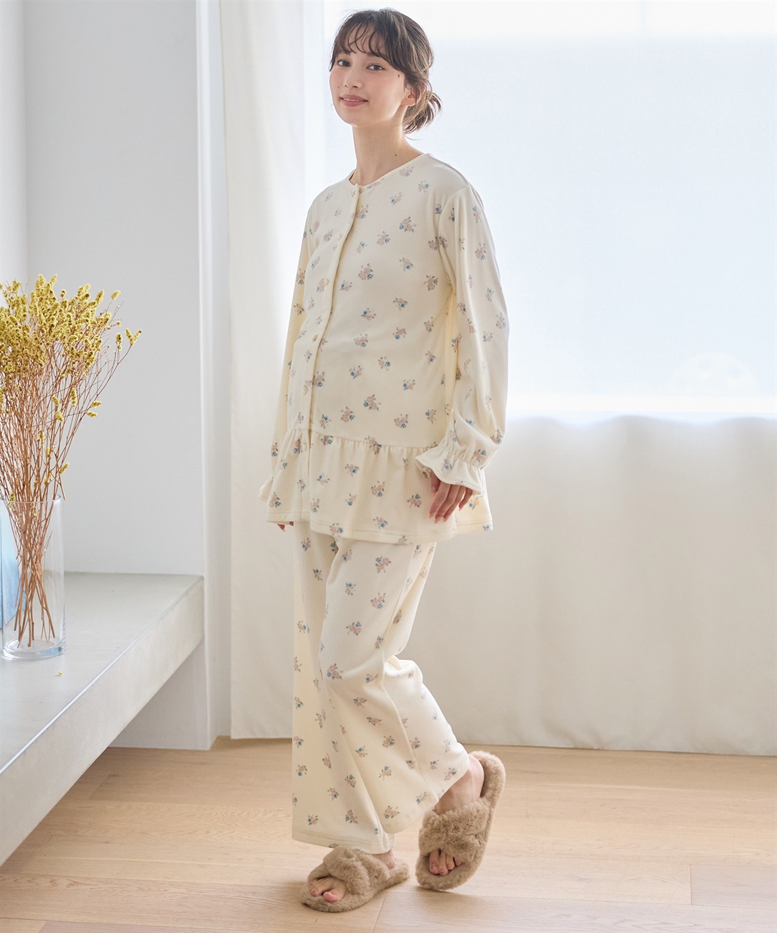 Rosemadame ベロア 小花柄 マタニティ パジャマ 上下セット授乳対応 前開き ルームウェア 入院準備 産前・産後対応_sub_11