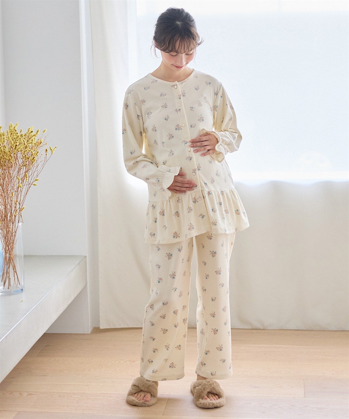 Rosemadame ベロア 小花柄 マタニティ パジャマ 上下セット授乳対応 前開き ルームウェア 入院準備 産前・産後対応_sub_12