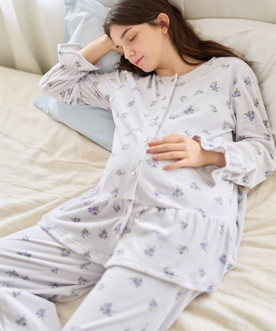 Rosemadame ベロア 小花柄 マタニティ パジャマ 上下セット授乳対応 前開き ルームウェア 入院準備 産前・産後対応_sub_15