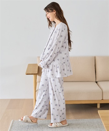 Rosemadame ベロア 小花柄 マタニティ パジャマ 上下セット授乳対応 前開き ルームウェア 入院準備 産前・産後対応_subthumb_16
