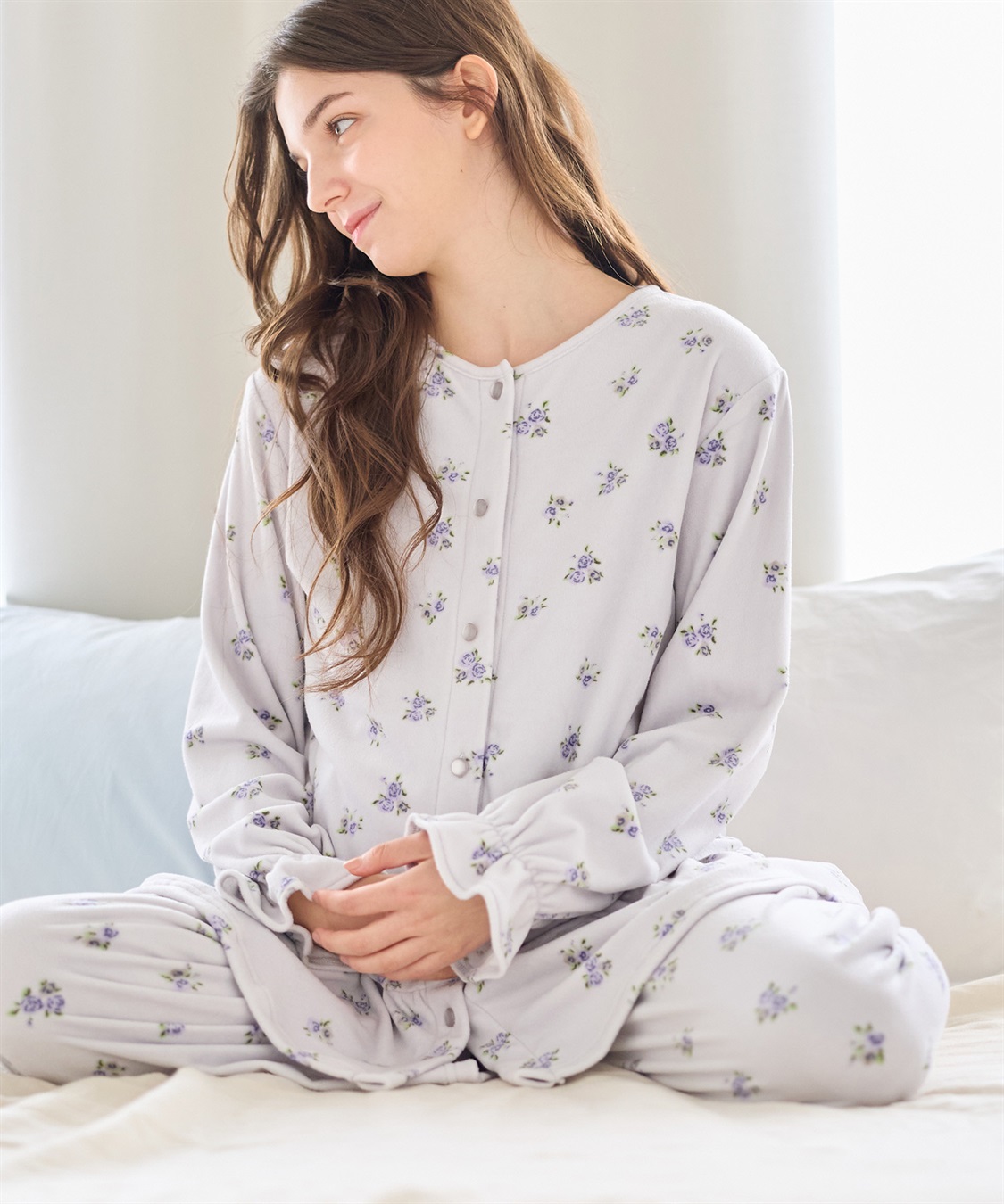 Rosemadame ベロア 小花柄 マタニティ パジャマ 上下セット授乳対応 前開き ルームウェア 入院準備 産前・産後対応_sub_18