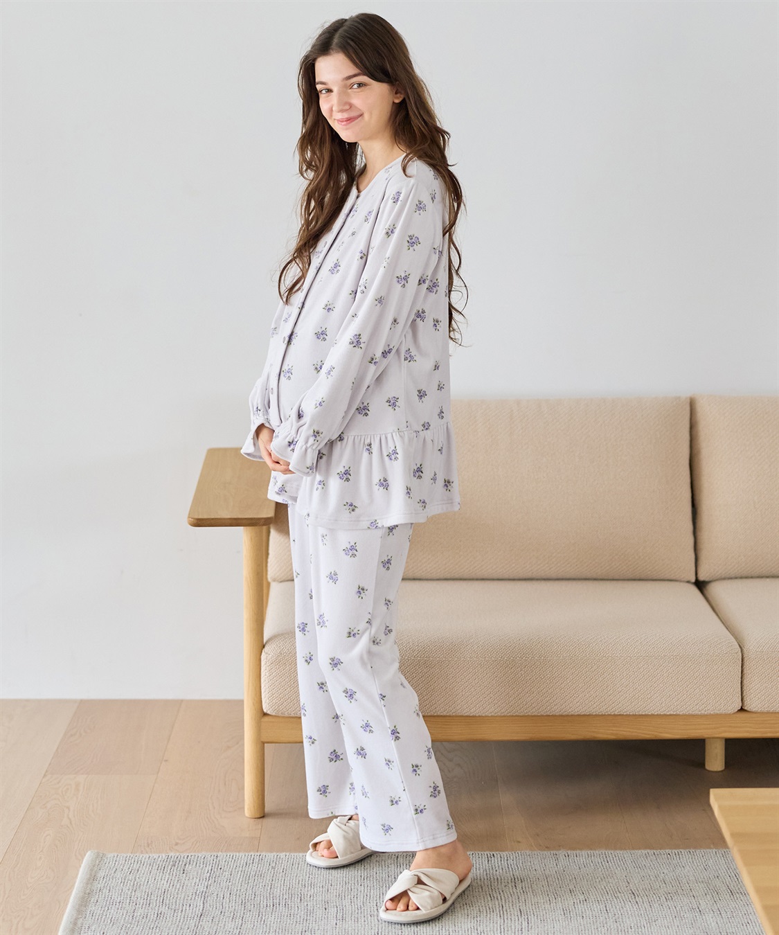 Rosemadame ベロア 小花柄 マタニティ パジャマ 上下セット授乳対応 前開き ルームウェア 入院準備 産前・産後対応_sub_19