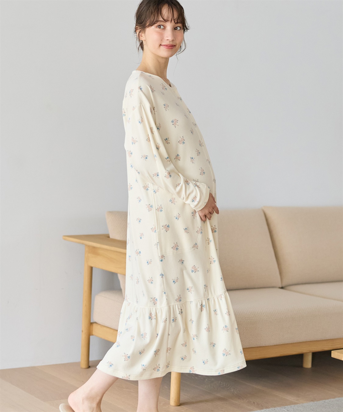 Rosemadame ベロア 小花柄 ネグリジェ ワンピース マタニティ パジャマ 授乳対応 入院準備 産前 産後 対応_sub_9