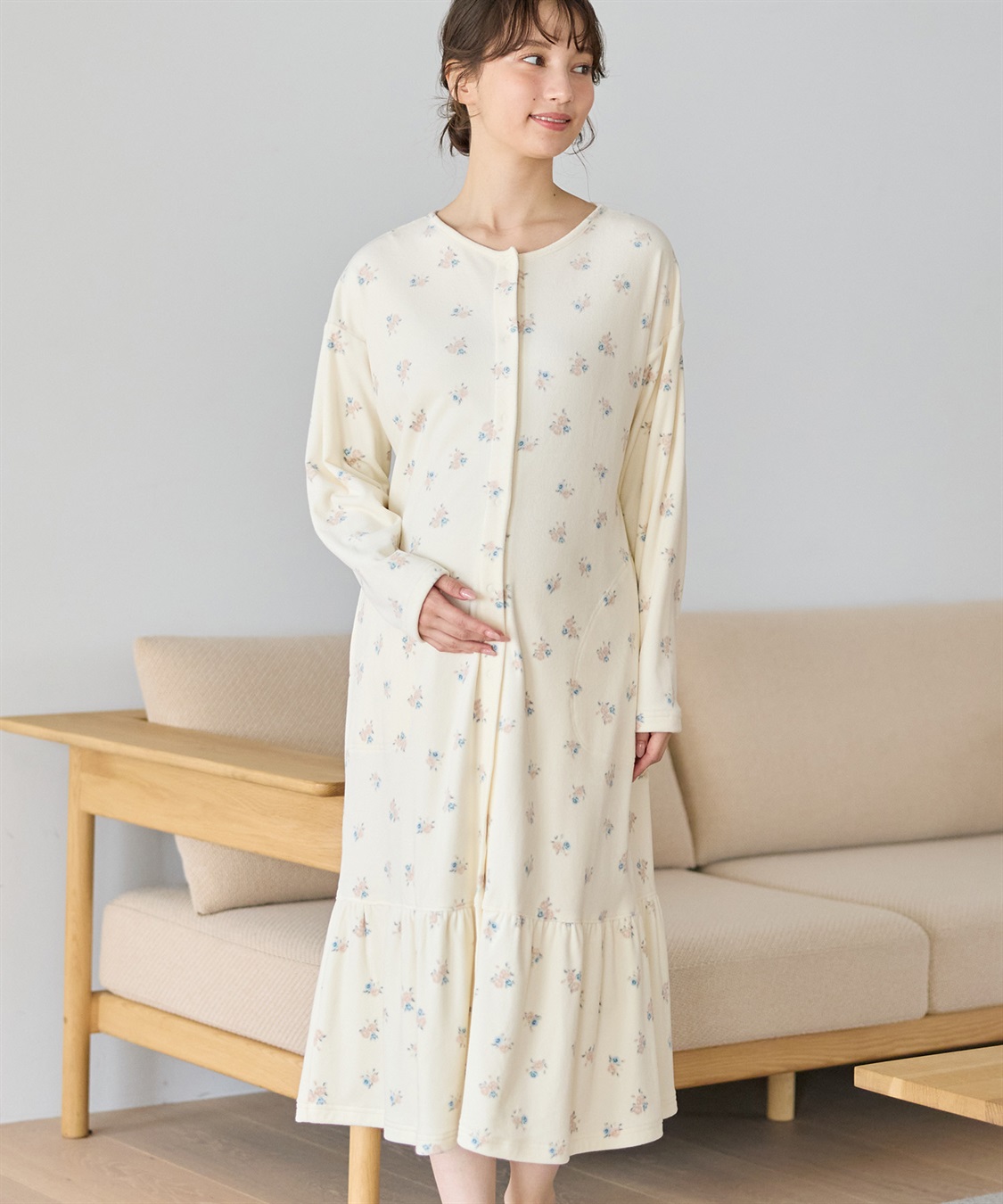 Rosemadame ベロア 小花柄 ネグリジェ ワンピース マタニティ パジャマ 授乳対応 入院準備 産前 産後 対応_sub_10