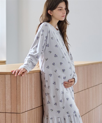 Rosemadame ベロア 小花柄 ネグリジェ ワンピース マタニティ パジャマ 授乳対応 入院準備 産前 産後 対応_subthumb_18