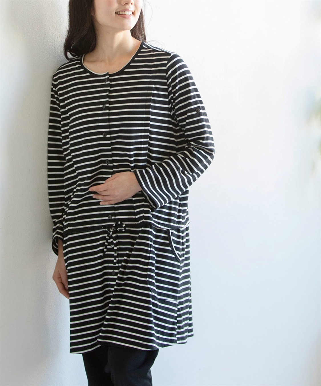 Rosemadame 天竺授乳口付きパジャマ　長袖 ロールアップ 着丈90cm 綿混 シンプル ポケット付き　マタニティパジャマ　maman et bebe(ママンエベベ)（マタニティ/授乳服）入院準備 出産準備 産前 産_sub_27