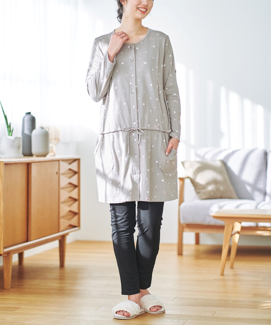 Rosemadame 天竺授乳口付きパジャマ　長袖 ロールアップ 着丈90cm 綿混 シンプル ポケット付き　マタニティパジャマ　maman et bebe(ママンエベベ)（マタニティ/授乳服）入院準備 出産準備 産前 産_sub_28