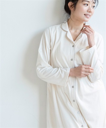 天竺襟付き授乳口付きパジャマ 長袖 ロールアップ 着丈90cm 綿混 ...