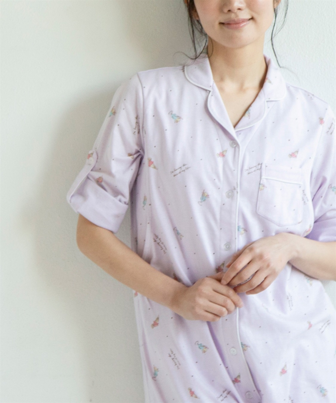 Rosemadame 天竺襟付き授乳口付きパジャマ　長袖 ロールアップ 着丈90cm 綿混 シンプル ポケット付き　マタニティパジャマ　maman et bebe(ママンエベベ)（マタニティ/授乳服）入院準備 出産準備 産_sub_6