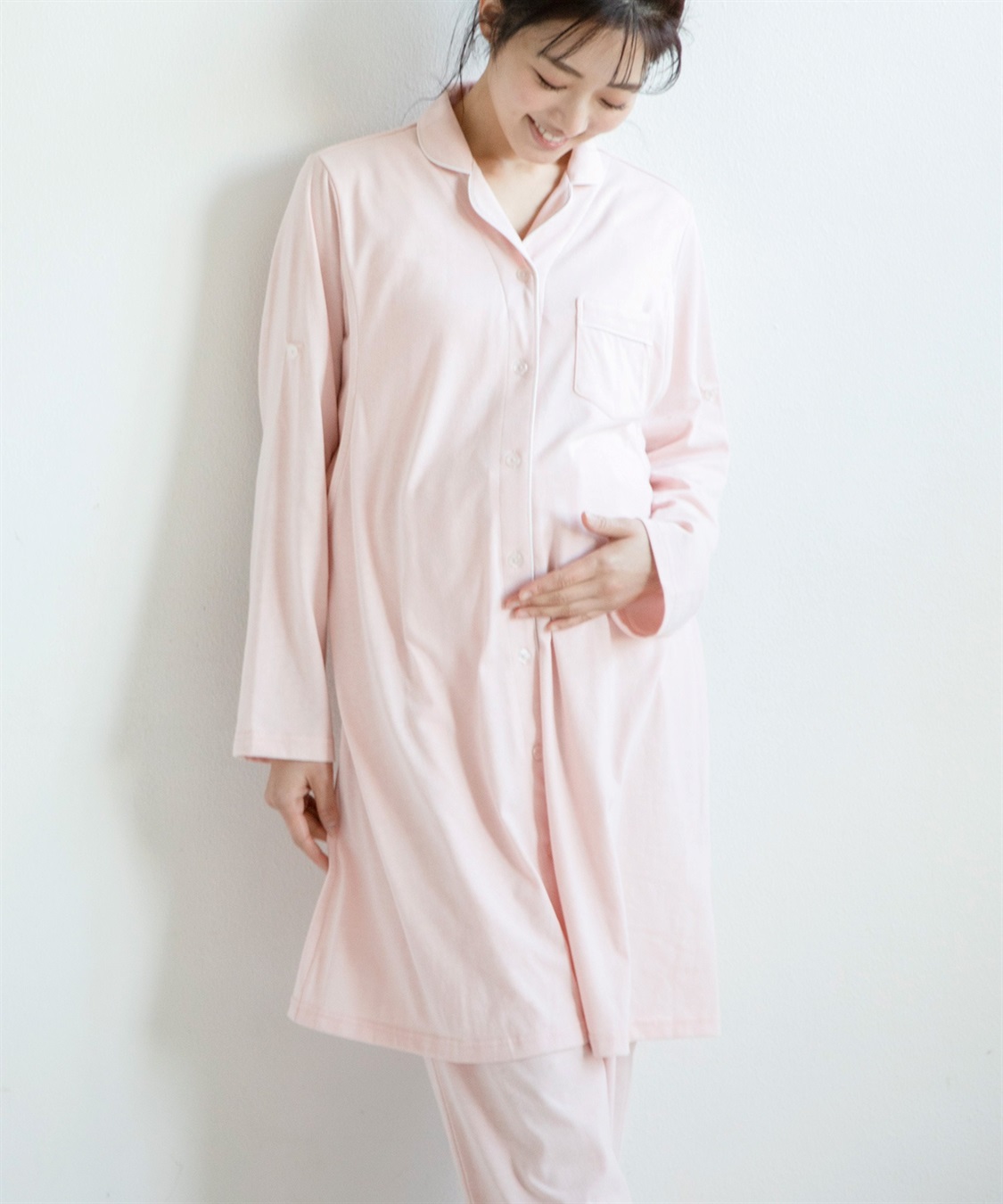 Rosemadame 天竺襟付き授乳口付きパジャマ　長袖 ロールアップ 着丈90cm 綿混 シンプル ポケット付き　マタニティパジャマ　maman et bebe(ママンエベベ)（マタニティ/授乳服）入院準備 出産準備 産_sub_20