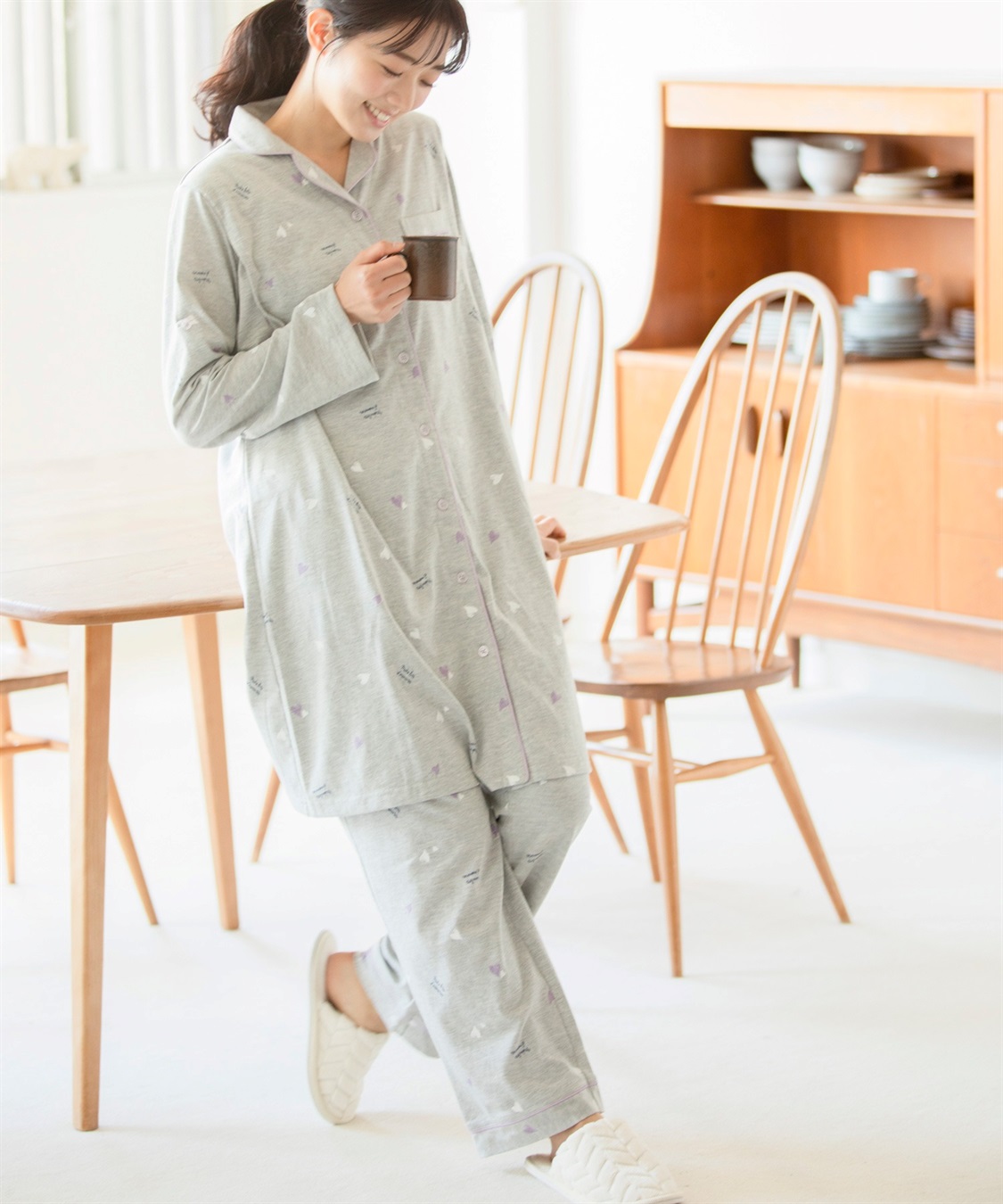 Rosemadame 天竺襟付き授乳口付きパジャマ　長袖 ロールアップ 着丈90cm 綿混 シンプル ポケット付き　マタニティパジャマ　maman et bebe(ママンエベベ)（マタニティ/授乳服）入院準備 出産準備 産_sub_22