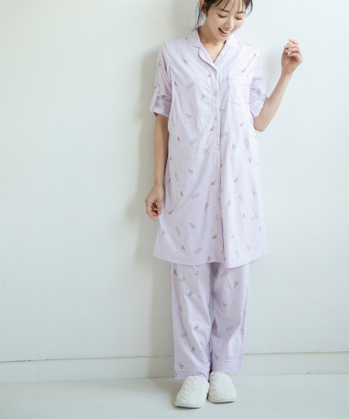 Rosemadame 天竺襟付き授乳口付きパジャマ　長袖 ロールアップ 着丈90cm 綿混 シンプル ポケット付き　マタニティパジャマ　maman et bebe(ママンエベベ)（マタニティ/授乳服）入院準備 出産準備 産_sub_25