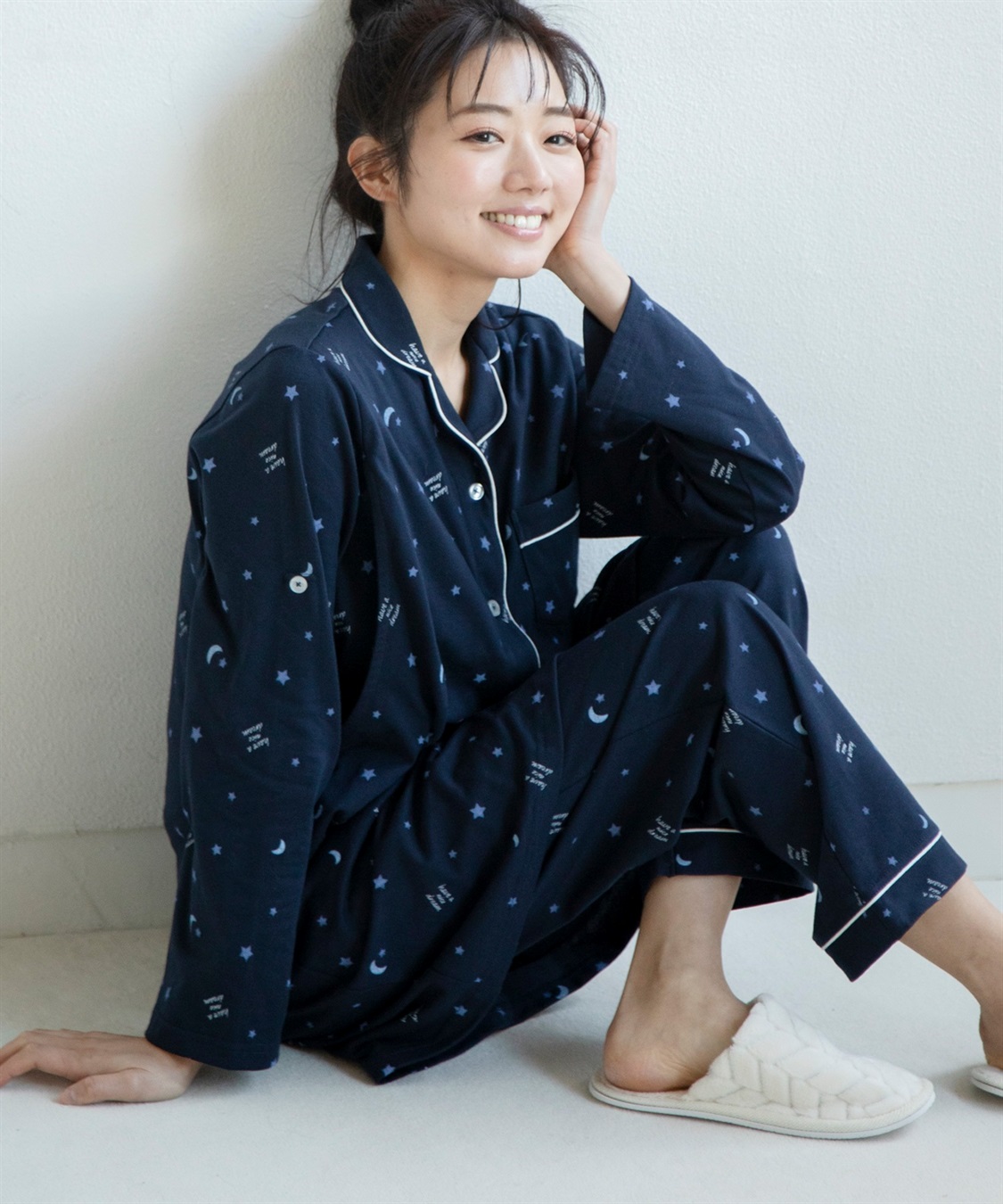 Rosemadame 天竺襟付き授乳口付きパジャマ　長袖 ロールアップ 着丈90cm 綿混 シンプル ポケット付き　マタニティパジャマ　maman et bebe(ママンエベベ)（マタニティ/授乳服）入院準備 出産準備 産_sub_28