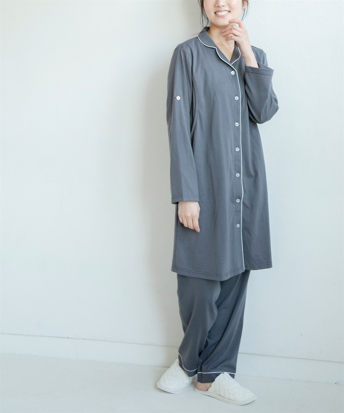 Rosemadame 天竺襟付き授乳口付きパジャマ　長袖 ロールアップ 着丈90cm 綿混 シンプル ポケット付き　マタニティパジャマ　maman et bebe(ママンエベベ)（マタニティ/授乳服）入院準備 出産準備 産_sub_29