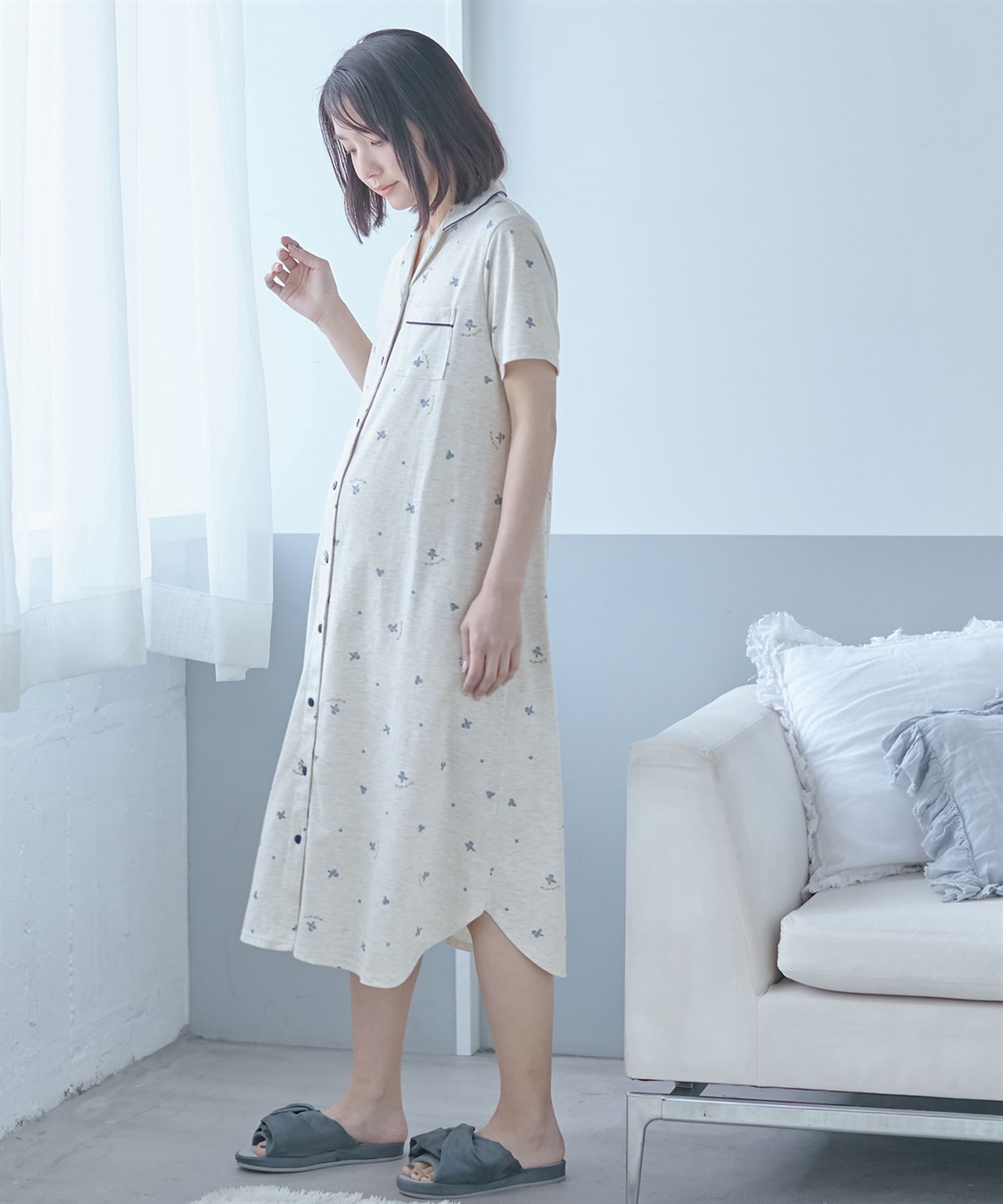 Rosemadame 授乳口付き半袖マタニティパジャマ（ブルーベリー柄）ワンピースタイプ_sub_4